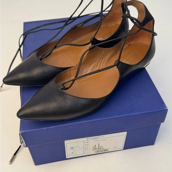 Aquazzura Christy Lace-Up Ballet Flats - Black 37 - Picture 7 of 11